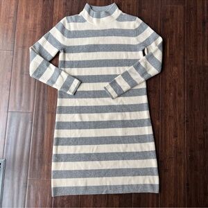 XS Striped J Crew Wool Blend Sweater Dress Gray Ivory